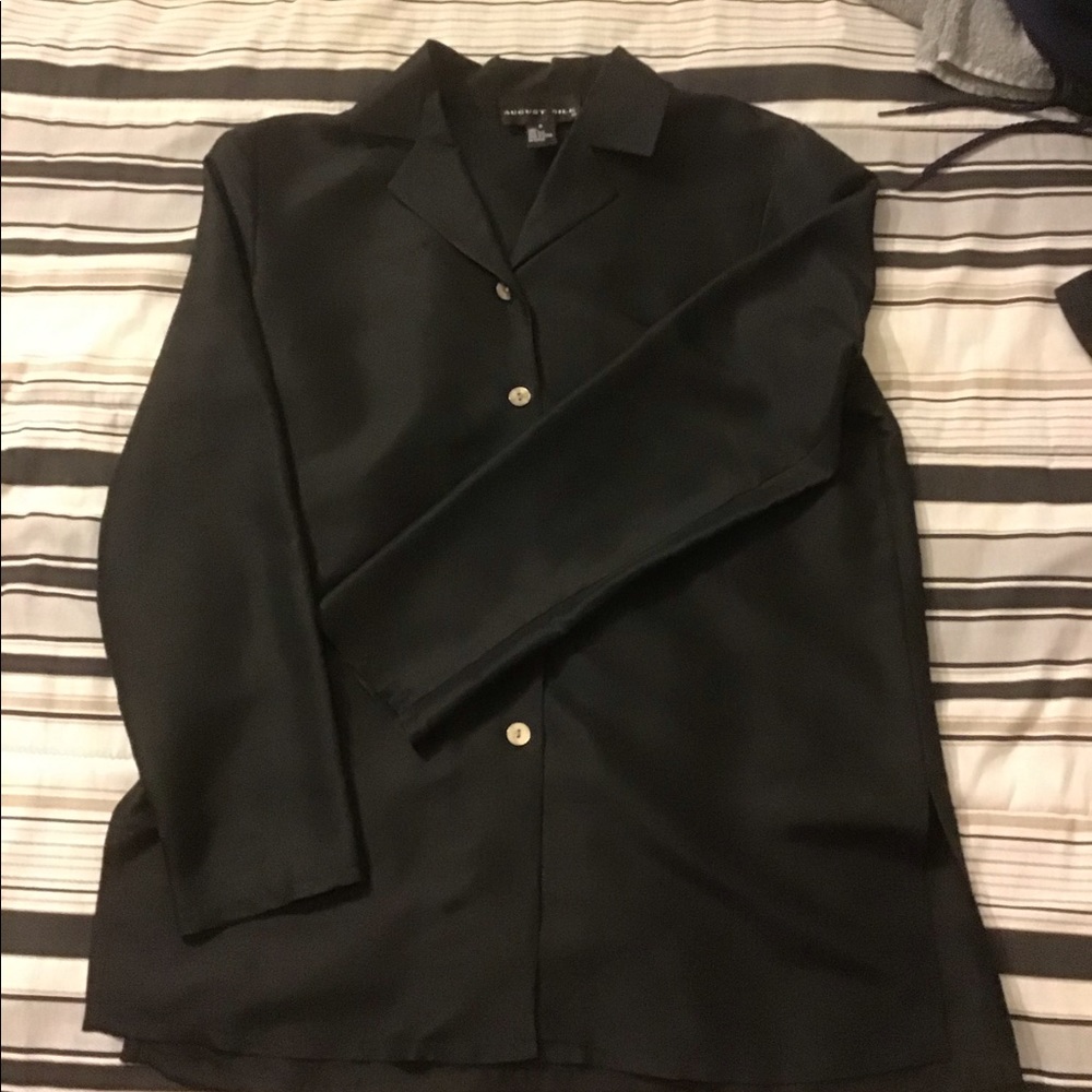AUGUST SILK Long sleeve button down black blouse S
